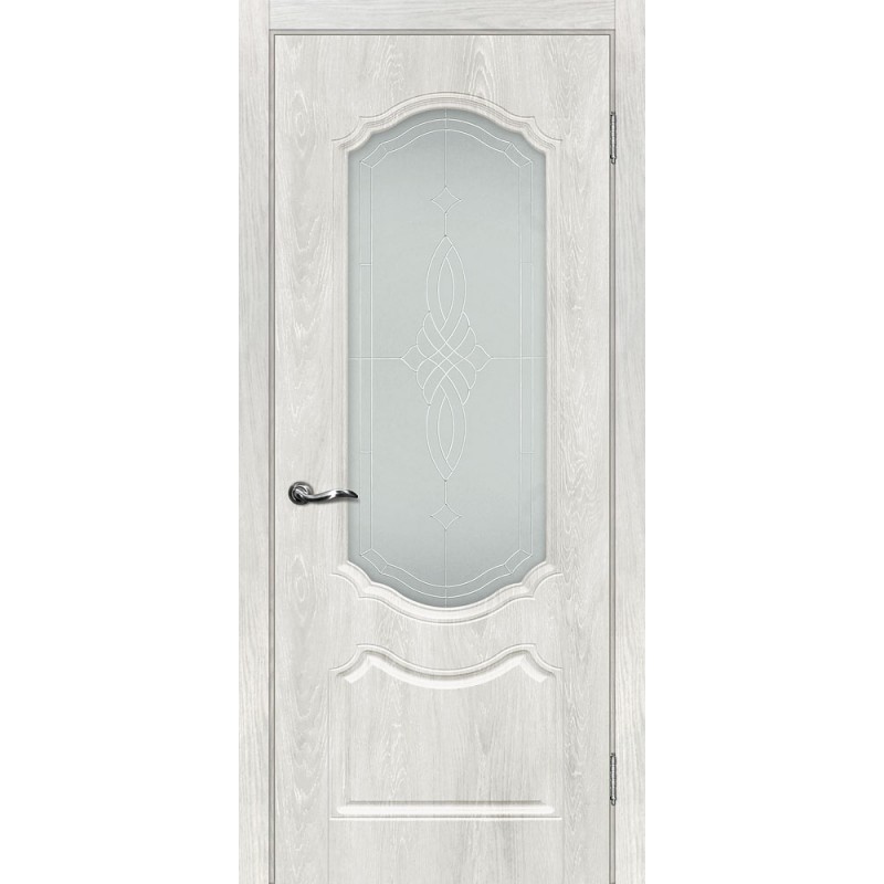 Межкомнатная Дверь МариаМ Сиена-2 Дуб жемчужный стекло контур серебро