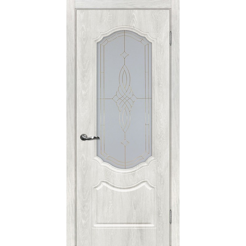 Межкомнатная Дверь МариаМ Сиена-2 Дуб жемчужный стекло контур золото