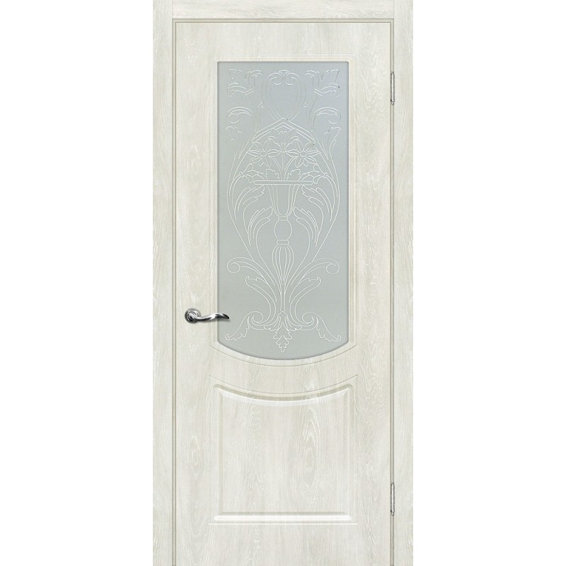 Межкомнатная Дверь МариаМ Сиена-3 Дуб жемчужный стекло контур серебро