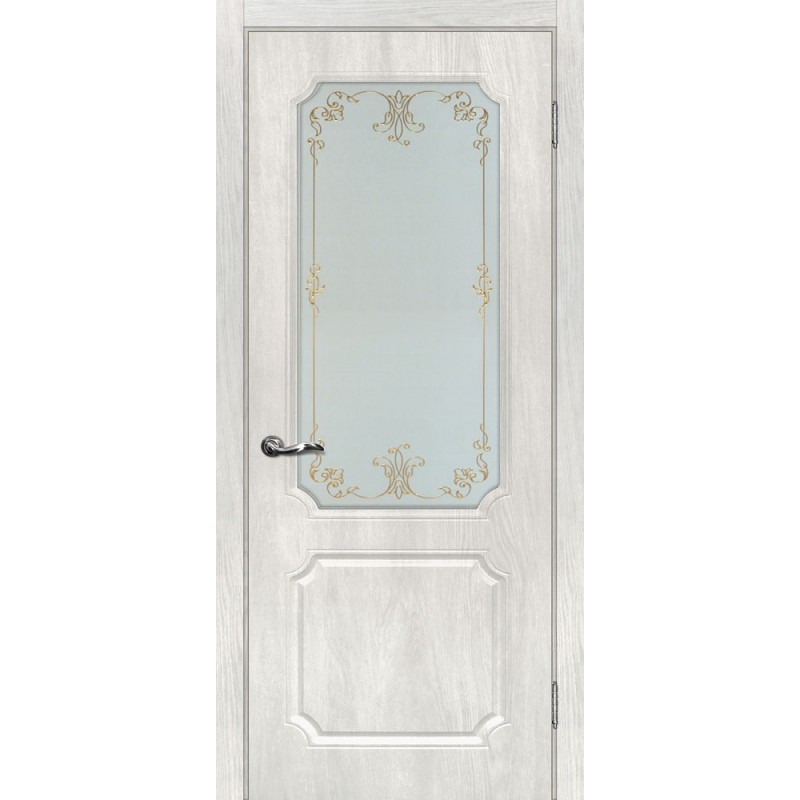 Межкомнатная Дверь МариаМ Сиена-4 Дуб жемчужный стекло контур золото