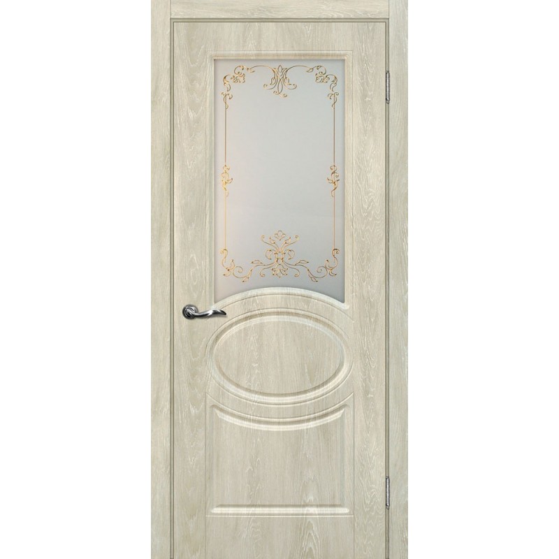 Межкомнатная Дверь МариаМ Сиена-1 Дуб седой стекло контур золото