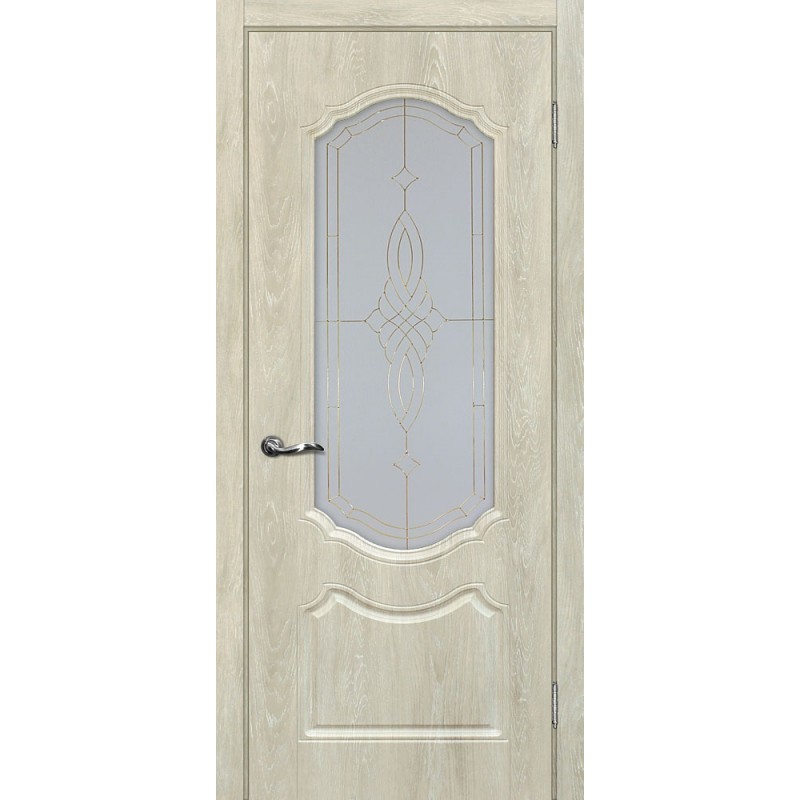 Межкомнатная Дверь МариаМ Сиена-2 Дуб седой стекло контур золото