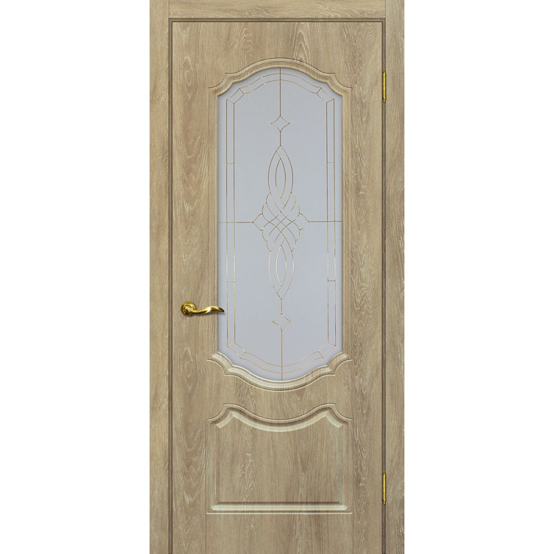 Межкомнатная Дверь МариаМ Сиена-2 Дуб песочный стекло контур золото