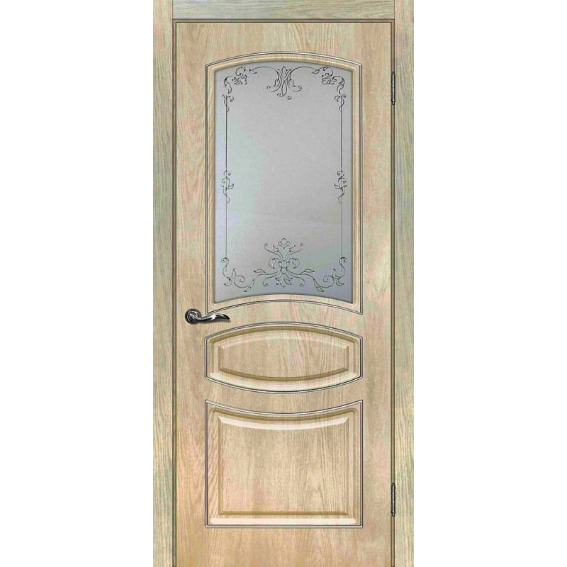 Межкомнатная Дверь МариаМ Сиена-5 Дуб песочный стекло контур серебро