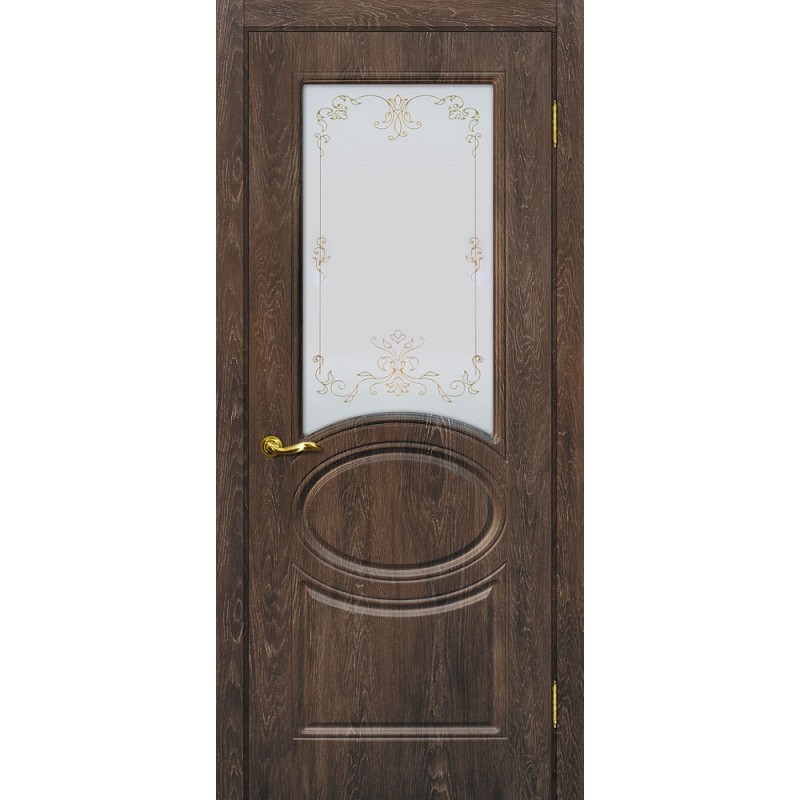 Межкомнатная Дверь МариаМ Сиена-1 Дуб корица стекло контур золото