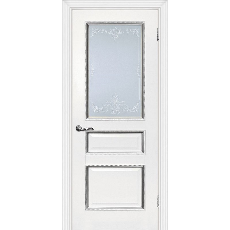 Межкомнатная Дверь МариаМ Мурано-2 Белый патина серебро стекло контурный полимер серебро